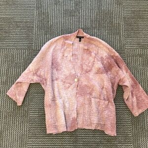Eileen Fisher Organic Linen/Cotton Dusty Rose Tie Dye Slouchy Cardigan, size XL
